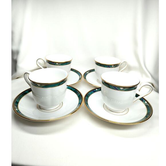 Set of 4 Lenox Kelly Debut Collection Cups and Saucers - 8 Pieces Green 6" USA - Picture 1 of 7